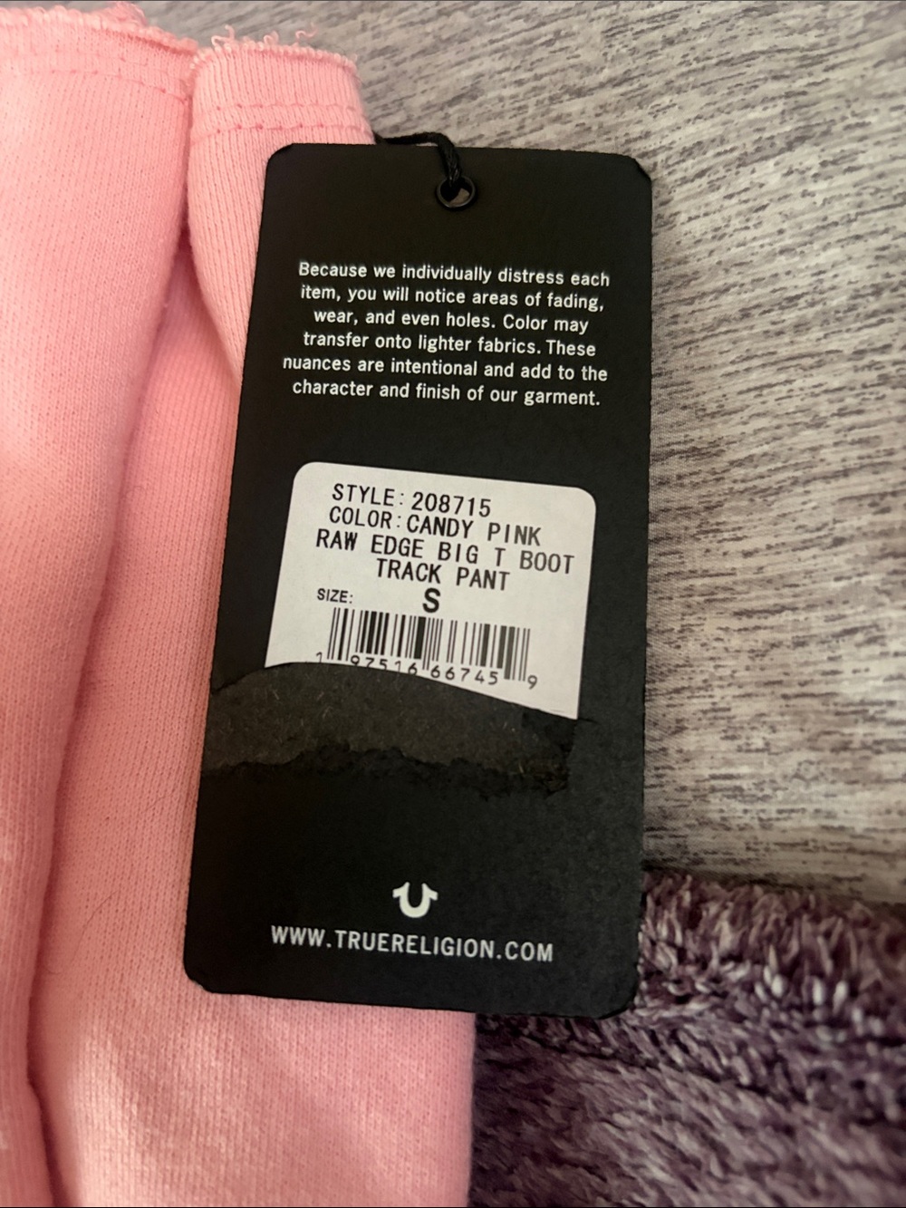 True Religion Candy Pink Raw-Edge Track Pants, size Small